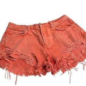 Free People X We The Free Distressed Jean Shorts Button Fly SZ 29 Orange